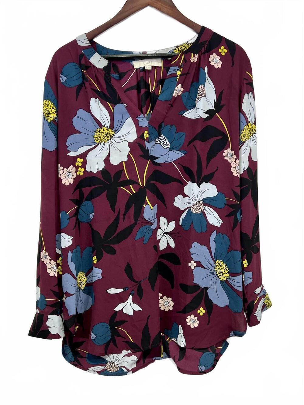 LOFT Women's Size XL Floral Print Long Sleeve Blouse